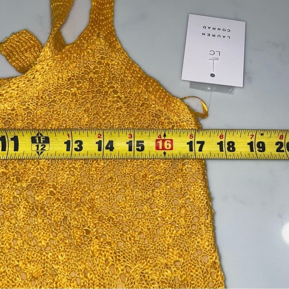 LC Lauren Conrad Women’s Pointelle Sweater Tank Top V neck Yellow Size Lg NWT - Picture 9 of 10